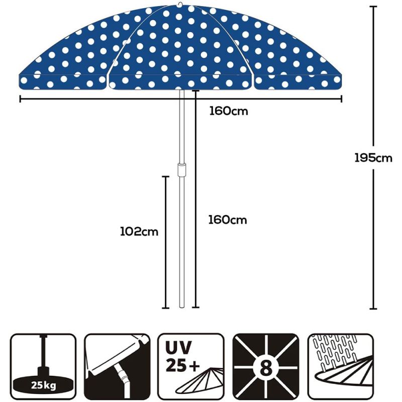 Sekey ∅ 160 cm beach umbrella with protective cover, sun protection UV25+