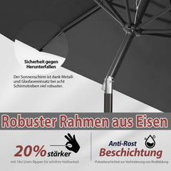 Sekey 270cm parasol with crank, foldable while sitting, sun protection UV50+