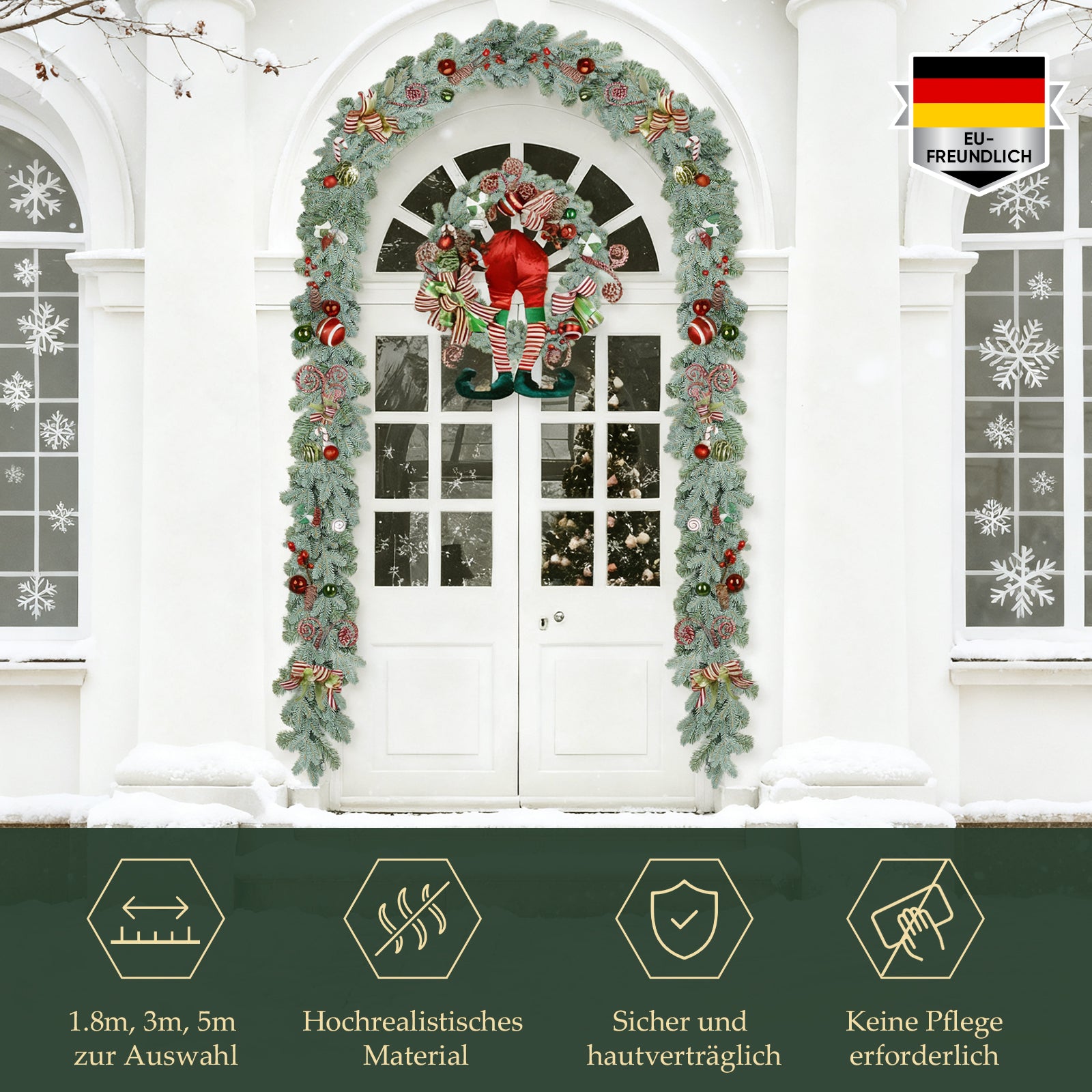 SALCAR Premium Künstliche Weihnachtsgirlande, graugrün, naturgetreue Tannengirlande für Tür, Fenster & Balkon, Weihnachtsdeko für Innen und Außen (1,8 m / 3 m / 5 m)