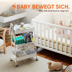 Sekey Rollwagen mit 3 Ebenen – Küchenwagen aus Stahl mit rostfester Lackierung, 2 Hängekörben & 4 Haken, 360°-Rollen mit Bremse, ergonomischem Griff, bis 30 kg belastbar, vielseitiger Servierwagen für Küche, Bad, Büro & mehr – Weiß Sekey