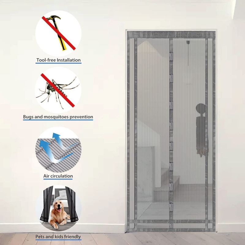 Sekey Cuttable Magnetic Fly Screen Door Made of Polyester, Grey