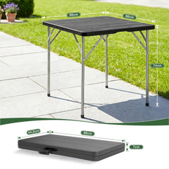 Sekey Klapptisch 86 x 86 cm, Gartentisch in Holzoptik, Wetterfester Balkontisch für 4 Personen, Klappbarer Outdoor-Tisch aus Kunststoff mit Metallgestell für Balkon, Terrasse & Garten, Schwarz