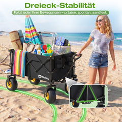 Sekey Bollerwagen faltbar mit Luftreifen 23×10 cm – Strand Bollerwagen klappbar bis 200 kg, 200L Transportwagen für Strand, Camping & Familie