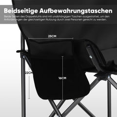 Sunula Faltbarer Campingsofa für 2 Personen, Tragbarer Campingstuhl bis 150 kg, Mit Armlehne und Tragetasche, Outdoor-Faltstuhl, Ideal für Picknick, Camping, Garten, Balkon, Angeln