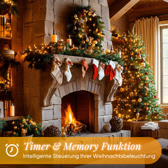 Salcar LED Lichterkette Außen – 10m/15m/20m, 150–300 LEDs, Wasserdicht, 9 Modi, Timer & Memory, Stufenlos dimmbar, 4 Farbtemperaturen (2800K–1800K), für Garten, Balkon, Party, Weihnachtsbaum