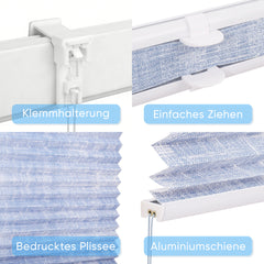 Sekey Plissee ohne Bohren – Lichtschutz Rollo Klemmfix aus Vliesstoff für Fenster & Türen, Blau