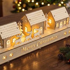 Salcar LED Schwibbogen aus Holz – 43 cm 3D Weihnachtsdorf, 8 LEDs, Batteriebetrieben, Naturholzoptik