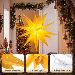 Salcar LED Papierstern – Beleuchteter 3D Weihnachtsstern Gelb mit 18 Spitzen, Warmweißes Licht, Hängende Weihnachtsdeko für Fenster & Innenbereich