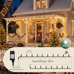 Salcar LED Lichterkette Weihnachten Warmweiß, 5–30 m, 50–300 LEDs, IP44 Outdoor, 8 Modi, Timer & Memory