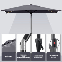 Rectangular parasol 300 x 200 cm garden umbrella with LED solar lighting
