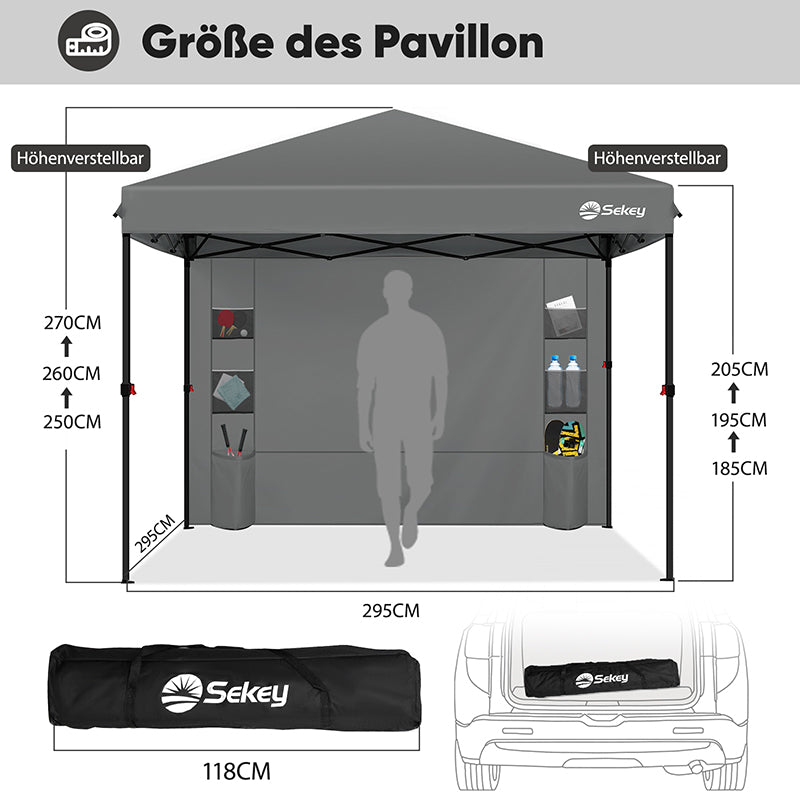 Sekey 300 x 300 cm Faltpavillon mit 1 Seitenteilen