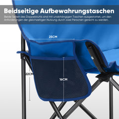 Sunula Faltbarer Campingsofa für 2 Personen, Tragbarer Campingstuhl bis 150 kg, Mit Armlehne und Tragetasche, Outdoor-Faltstuhl, Ideal für Picknick, Camping, Garten, Balkon, Angeln