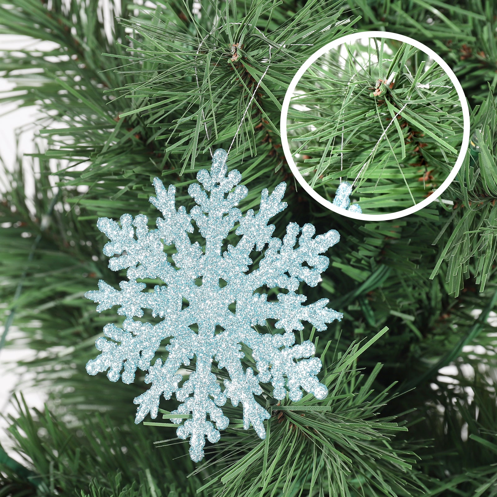SALCAR 24 Stück Schneeflocken Weihnachtsdeko Blau – Glitter Schneeflocken Anhänger Ø10cm, Wiederverwendbarer Weihnachtsbaumschmuck für Winter & Festtage