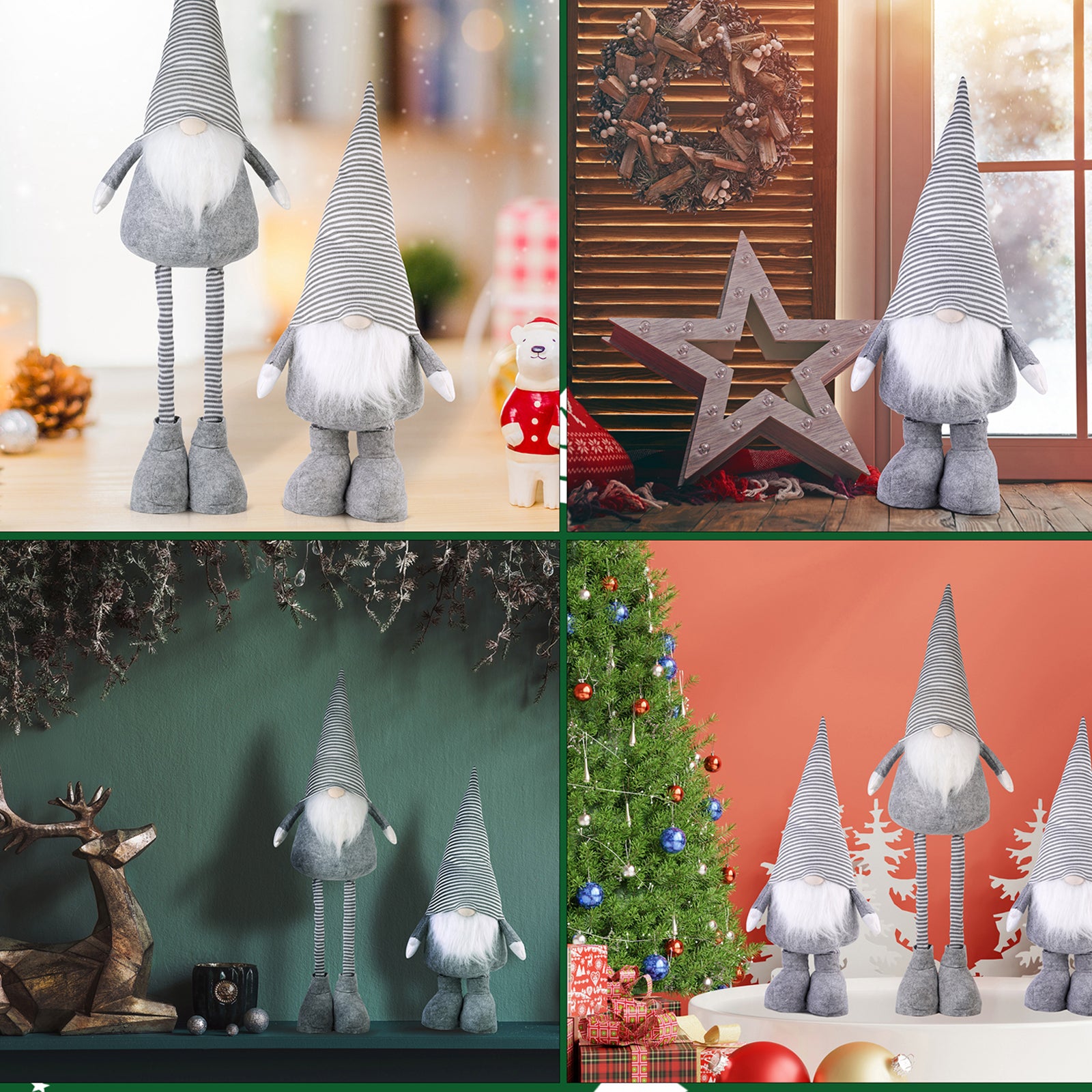 SALCAR Weihnachtsdeko Wichtel XL – Großer Deko-Gnom aus Filz, höhenverstellbar von 60–92 cm, Teleskopbeine, perfektes Geschenk zu Weihnachten & Thanksgiving – Grau