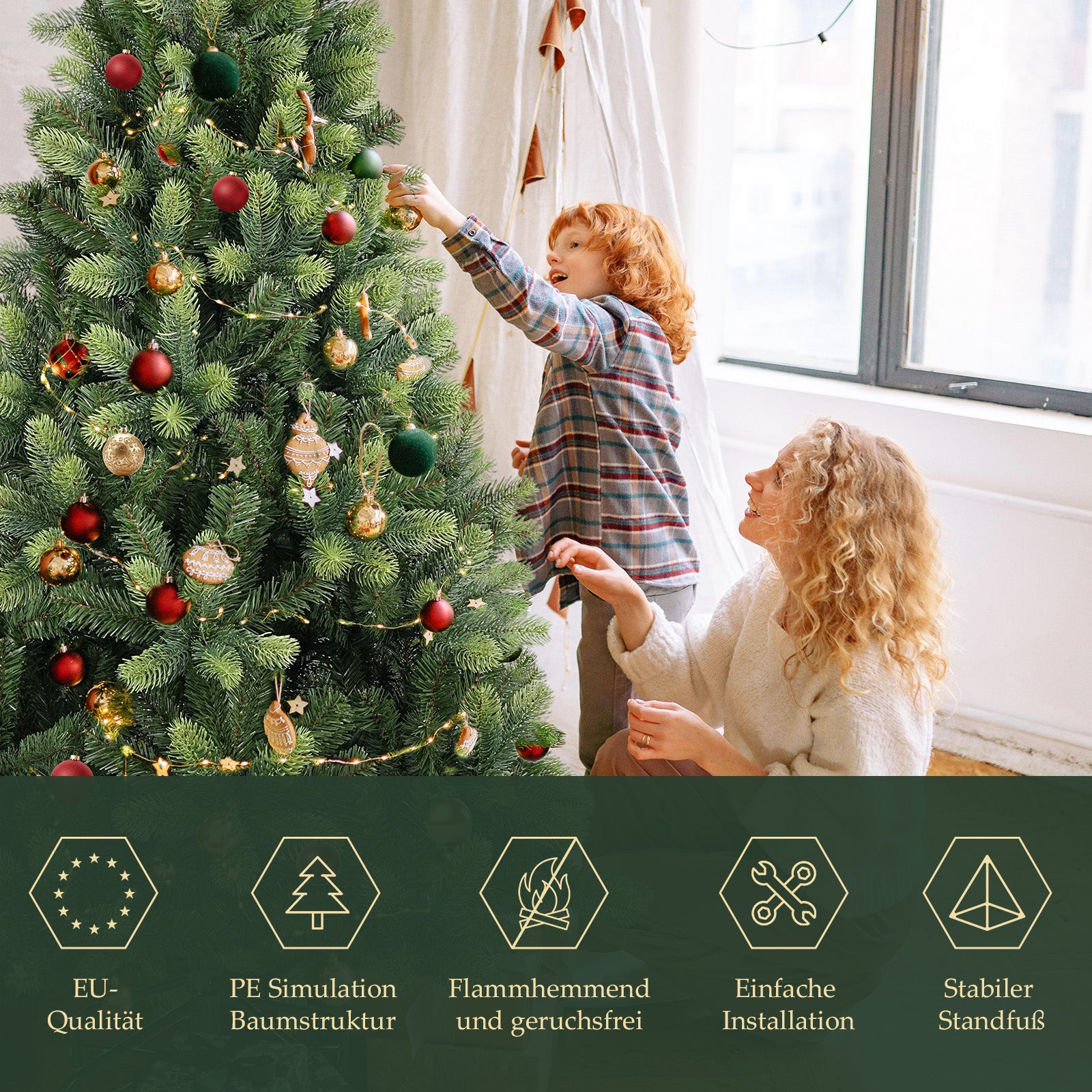 SALCAR 150 cm/180 cm/210 cm Künstlicher Weihnachtsbaum – Realistische PE-Rundspitzen, Unsichtbare PVC-Zweige, Stabiler Metallständer, Perfekt für Innenbereich