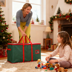 SALCAR Grüne Aufbewahrungsbox für 128 Weihnachtskugeln – Faltbare Christbaumkugel-Box 64,8×32,3×34,2 cm mit 128 Fächern, Tragegriffen & Doppelreißverschluss