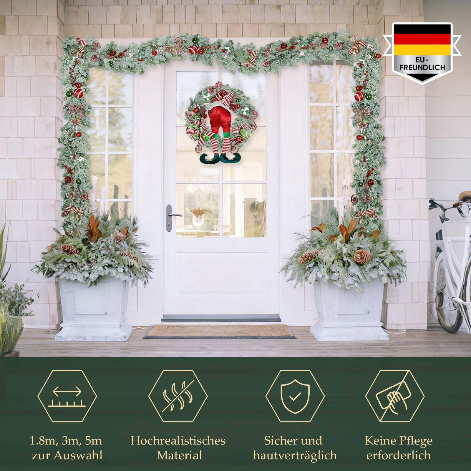 SALCAR Premium Künstliche Weihnachtsgirlande, graugrün, naturgetreue Tannengirlande für Tür, Fenster & Balkon, Weihnachtsdeko für Innen und Außen (1,8 m / 3 m / 5 m)