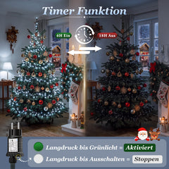 Salcar LED Lichterkette Weihnachten Kaltweiß, 10–15 m, 150–220 LEDs, IP44 Outdoor, 8 Modi, Timer & Memory