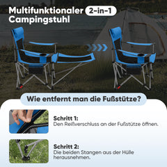 Sunula Klappbarer Campingstuhl, Liegestuhl 2-in-1, Belastbar bis 100 kg, Abnehmbare Fußablage, Getränkehalter, Tragetasche, Leicht, Verstellbare Rückenlehne, Für Angeln, Strand, Camping, Garten, Outdoor