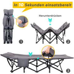 Sekey Feldbett Campingbett Klappbar – 190×71×35 cm | 200 kg belastbar | inkl. Matratze & 3-in-1-Seitentasche | Faltbares Gästebett für Camping, Garten & Reise