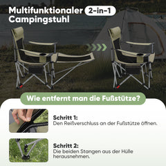 Sunula Klappbarer Campingstuhl, Liegestuhl 2-in-1, Belastbar bis 100 kg, Abnehmbare Fußablage, Getränkehalter, Tragetasche, Leicht, Verstellbare Rückenlehne, Für Angeln, Strand, Camping, Garten, Outdoor