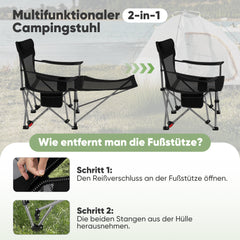 Sunula Klappbarer Campingstuhl, Liegestuhl 2-in-1, Belastbar bis 100 kg, Abnehmbare Fußablage, Getränkehalter, Tragetasche, Leicht, Verstellbare Rückenlehne, Für Angeln, Strand, Camping, Garten, Outdoor