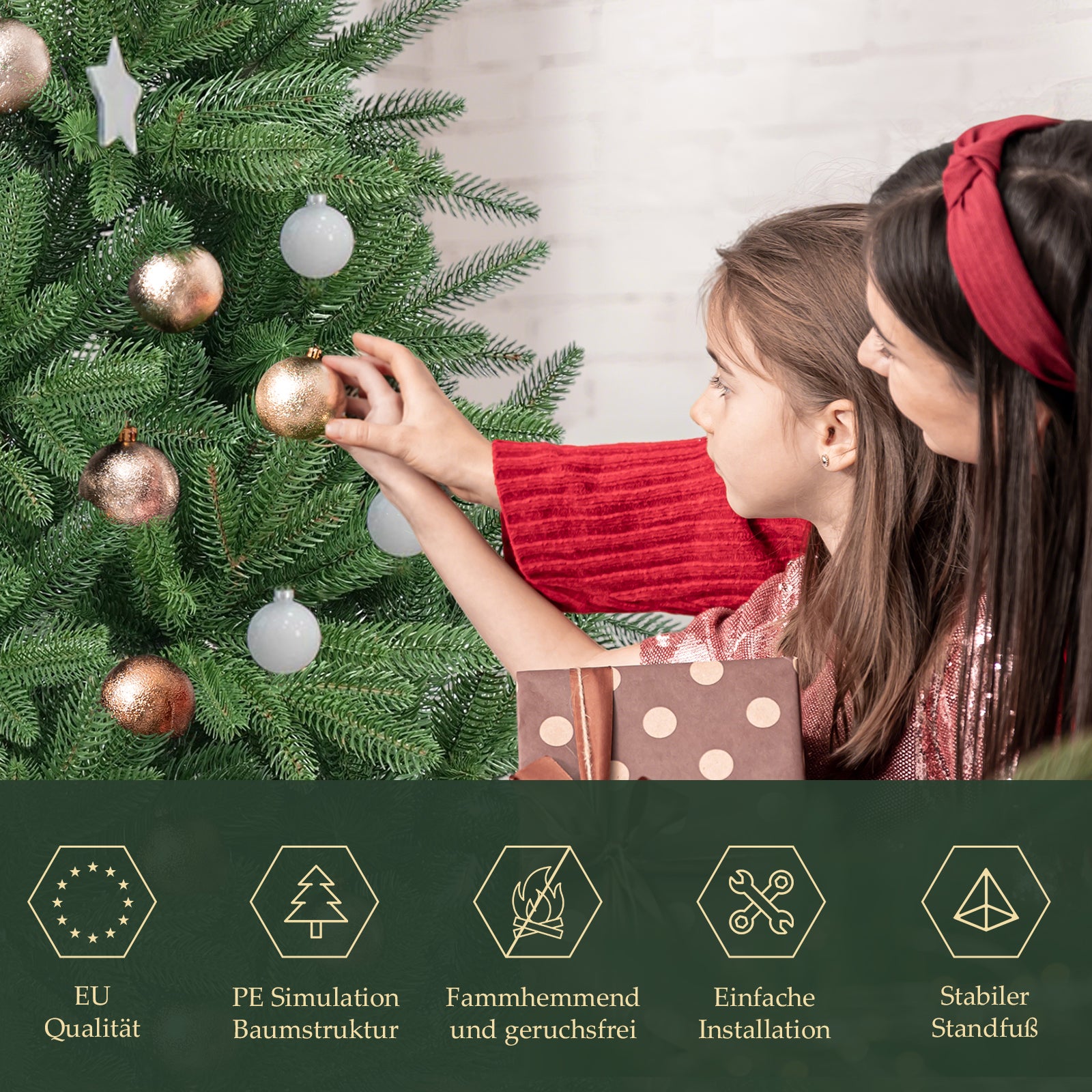 SALCAR Premium Künstlicher Weihnachtsbaum 150cm/180cm/210cm – Nordmanntanne aus 100 % PE, naturgrün, form- & farbstabil, geruchlos, nadelfrei