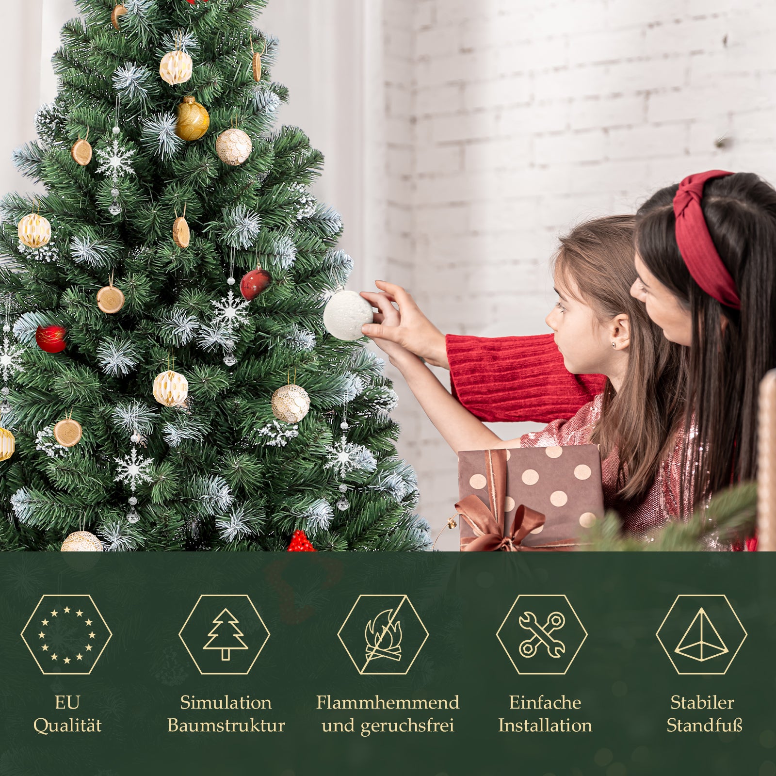 SALCAR Künstlicher Weihnachtsbaum mit Schnee – 120/150/180/210 cm Christbaum, täuschend echt, mit Metallständer, PVC Tannenbaum für Innen & Außen