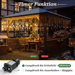 Salcar LED Lichtervorhang Sterne Warmweiß – 3 m, 128 LEDs, 8 Modi, Timer & Memory, IP44