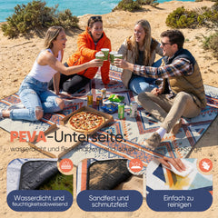 Sekey Picknickdecke Wasserdicht 200x200 cm – Sandfreie Stranddecke im Bunte Bohemian Design, PEVA-Unterseite & Tragegurt für Picknick, Camping und Strand