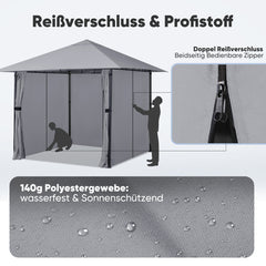 Sekey Pavillon 3x3m mit 4 Seitenteilen und 4 Moskitonetz, Doppeldach