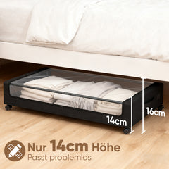 Sekey Unterbett-Aufbewahrungsbox mit Rollen – 78 × 44 × 14 cm, Metallrahmen & PVC-Fenster für Kleidung & Bettwäsche