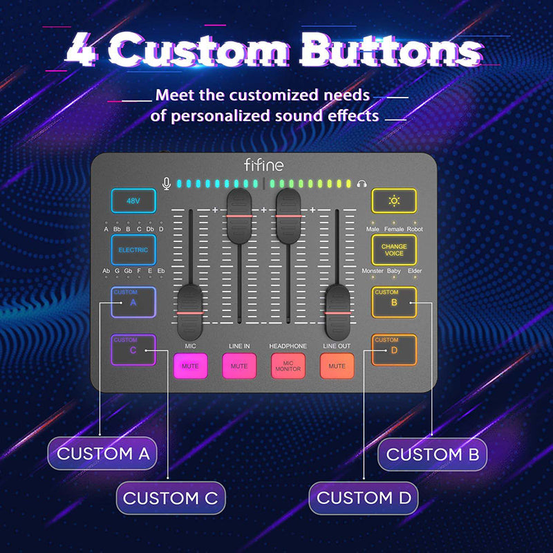 FIFINE XLR Gaming Audio Mixer, individual control