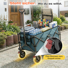 SUNULA Foldable Wagon 120 kg – 150L Handcart with Off-Road Wheels, Brakes &amp; One-Hand Handle