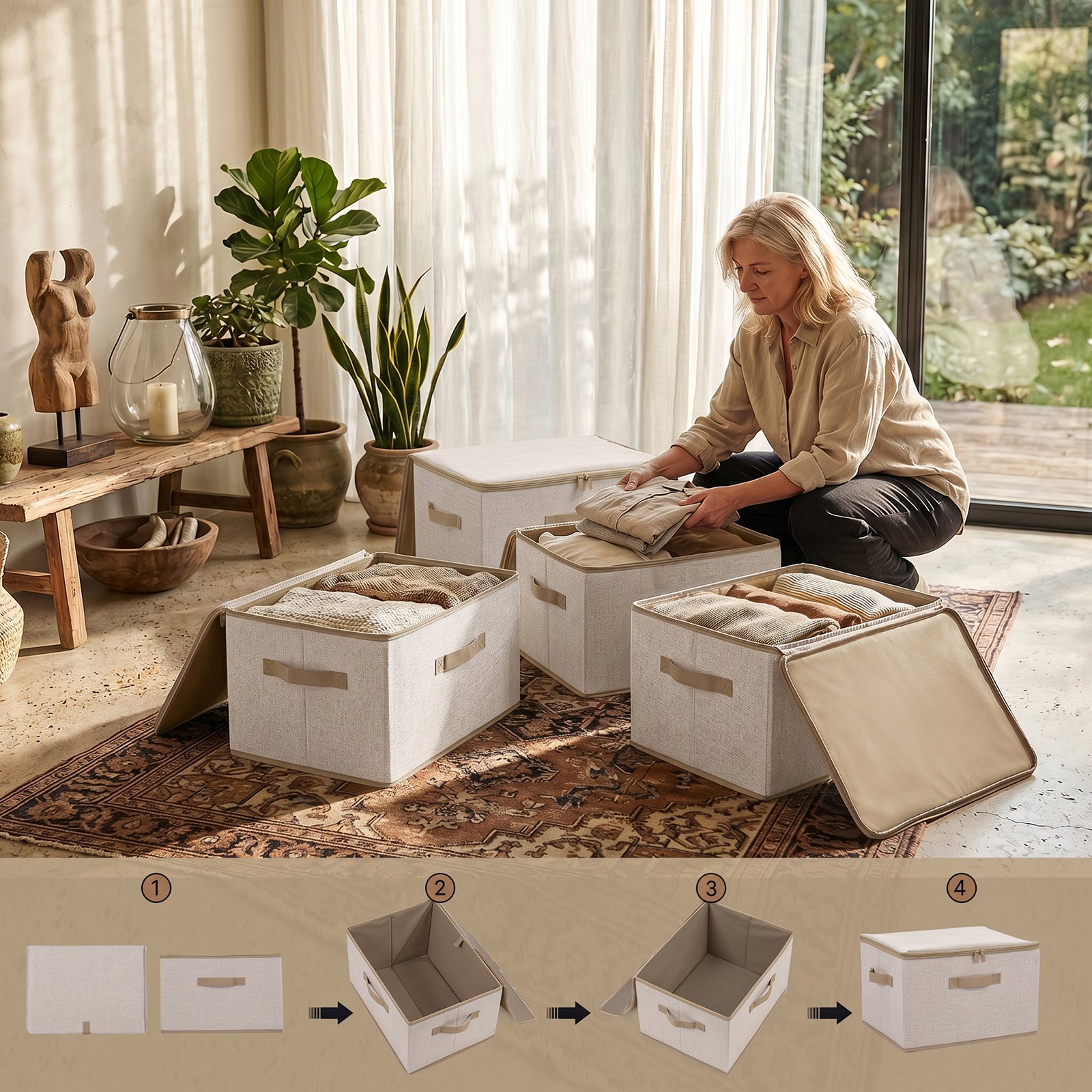 Sekey Aufbewahrungsboxen mit Deckel & Griffen – Faltbare Stoffboxen Or – sekeymall