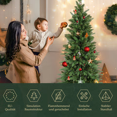 SALCAR Künstlicher Weihnachtsbaum 180 cm Slim – Schmaler Tannenbaum in Pencil-Form, realistische Nadeln aus PE & PVC, platzsparend & langlebig