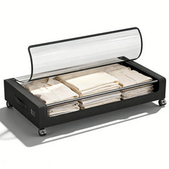 Sekey Unterbett-Aufbewahrungsbox mit Rollen – 78 × 44 × 14 cm, Metallrahmen & PVC-Fenster für Kleidung & Bettwäsche