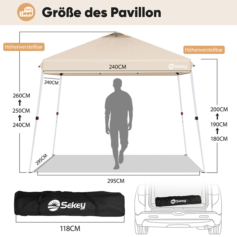 Sekey  300 x 300 cm Faltpavillon Mit Belüftetes Dach