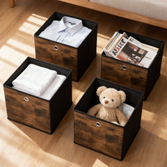 Sekey Aufbewahrungsboxen 6er Set in Holzoptik | Stoffboxen 30 × 30 × 30 cm – natürliches Design & stabile Struktur