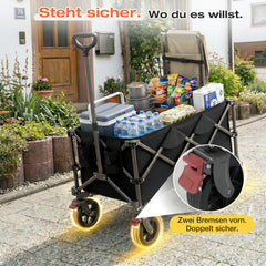 SUNULA Foldable Wagon 120 kg – 150L Handcart with Off-Road Wheels, Brakes &amp; One-Hand Handle