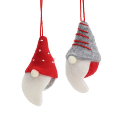 Salcar Christbaumschmuck 4er Set – Handgefilzte Weihnachtsanhänger Wichtel 10 cm aus Wollfilz, Rot & Grau, Baumschmuck Handarbeit für Weihnachtsbaum & Fenster