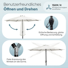 Sekey 300 cm Aluminum Round Garden Parasol, Market Umbrella, Foldable, with Crank