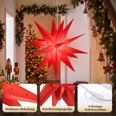 Salcar LED Papierstern – Beleuchteter 3D Weihnachtsstern mit 18 Spitzen, Warmweiß, Hängende Weihnachtsdeko für Fenster & Innenbereich