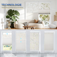 Sekey Plissee Day+Night ohne Bohren, 100% Verdunkelung, mit Muster,in Beige