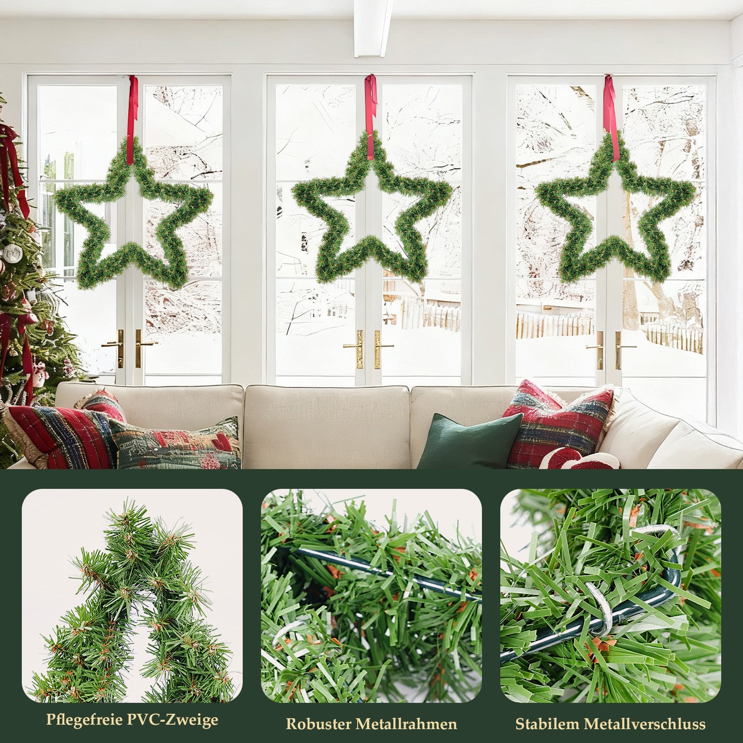 SALCAR PVC Weihnachtsstern 40 cm/55 cm – Realistische Weihnachtsdeko mit 200/240 Zweigen für Innen & Außen