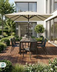 Sekey Sonnenschirm Rechteck 210x140 cm mit Kurbel & Auto-Neigung – stabiler Balkon Sonnenschirm 38 mm Stahlrohr, UV-Schutz Marktschirm für Garten & Terrasse