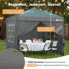 Sekey Premium Pop-Up Pavillon 3×3 m – Wasserdicht & Stabil, Faltpavillon mit Seitenwänden, Höhenverstellbar 250–270 cm
