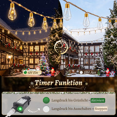 Salcar Lichterkette Outdoor mit Hanfseil – 10 Glühbirnen, 149 LEDs, 5 m, Warmweiß, 8 Modi