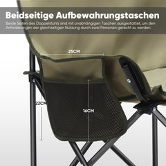 Sunula Faltbarer Campingsofa für 2 Personen, Tragbarer Campingstuhl bis 150 kg, Mit Armlehne und Tragetasche, Outdoor-Faltstuhl, Ideal für Picknick, Camping, Garten, Balkon, Angeln