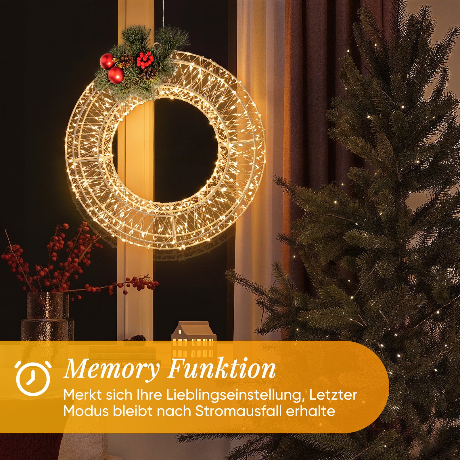 SALCAR LED Lichtkranz Ø35cm & Ø55cm, 720-1440 LEDs, Metallkranz, Weihnachtsdeko Fenster & Tür, 8 Modi, Timer & Memory, IP44 Wasserdicht, Innen & Außen, Warmweiß